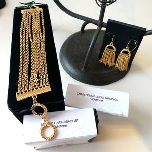 Layered Chain Goldtone Toggle Bracelet by AVON+ Chain Fringe Earrings pierced